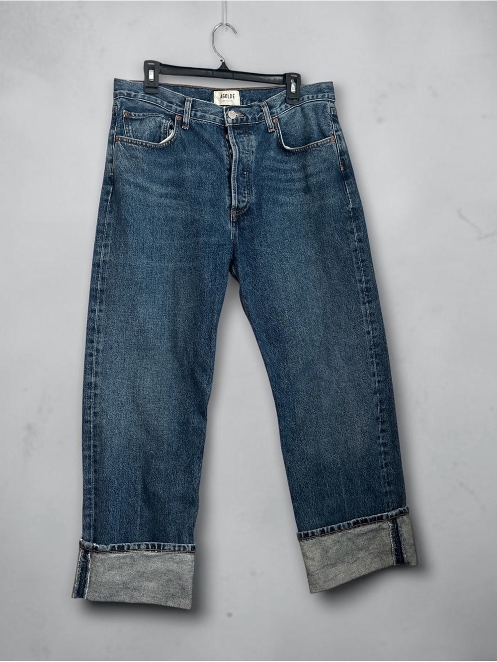 Agolde Fran Button Front Women’s Dark Blue Straight-Leg Jeans